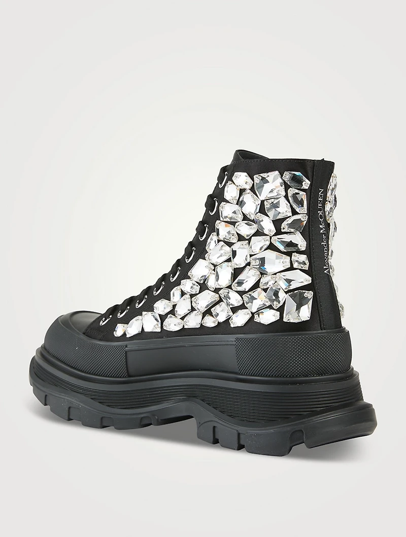 Tread Slick Crystal Shard Satin Boots