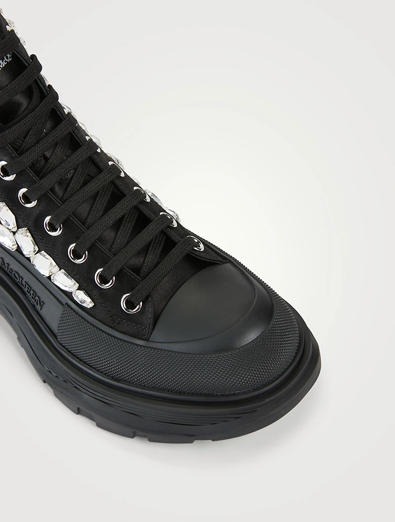 Tread Slick Crystal Shard Satin Boots