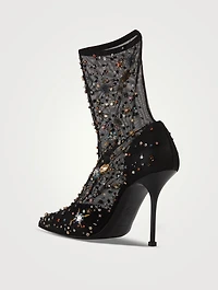 Crystal-Embroidered Mesh Sock Boots