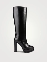 Leather Platform Knee-High Boots