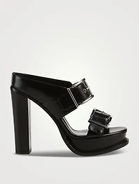 Double Buckle Leather Platform Mules