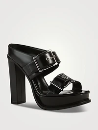 Double Buckle Leather Platform Mules