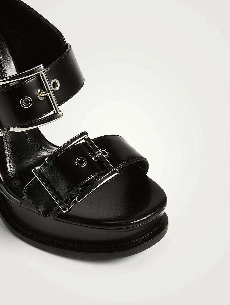 Double Buckle Leather Platform Mules