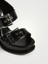 Double Buckle Leather Platform Mules