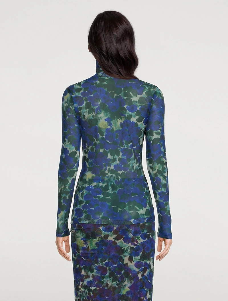 Heyser Mesh Jersey Turtleneck Floral Print