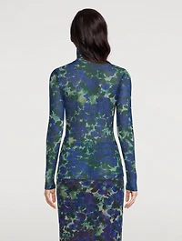Heyser Mesh Jersey Turtleneck Floral Print