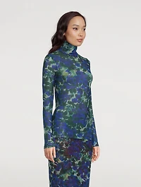 Heyser Mesh Jersey Turtleneck Floral Print