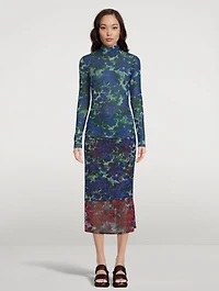Heyser Mesh Jersey Turtleneck Floral Print
