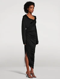 Asymmetric Draped Jersey Midi Dress