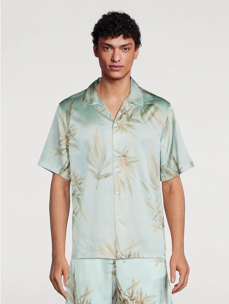Silk Shirt Leaves Print