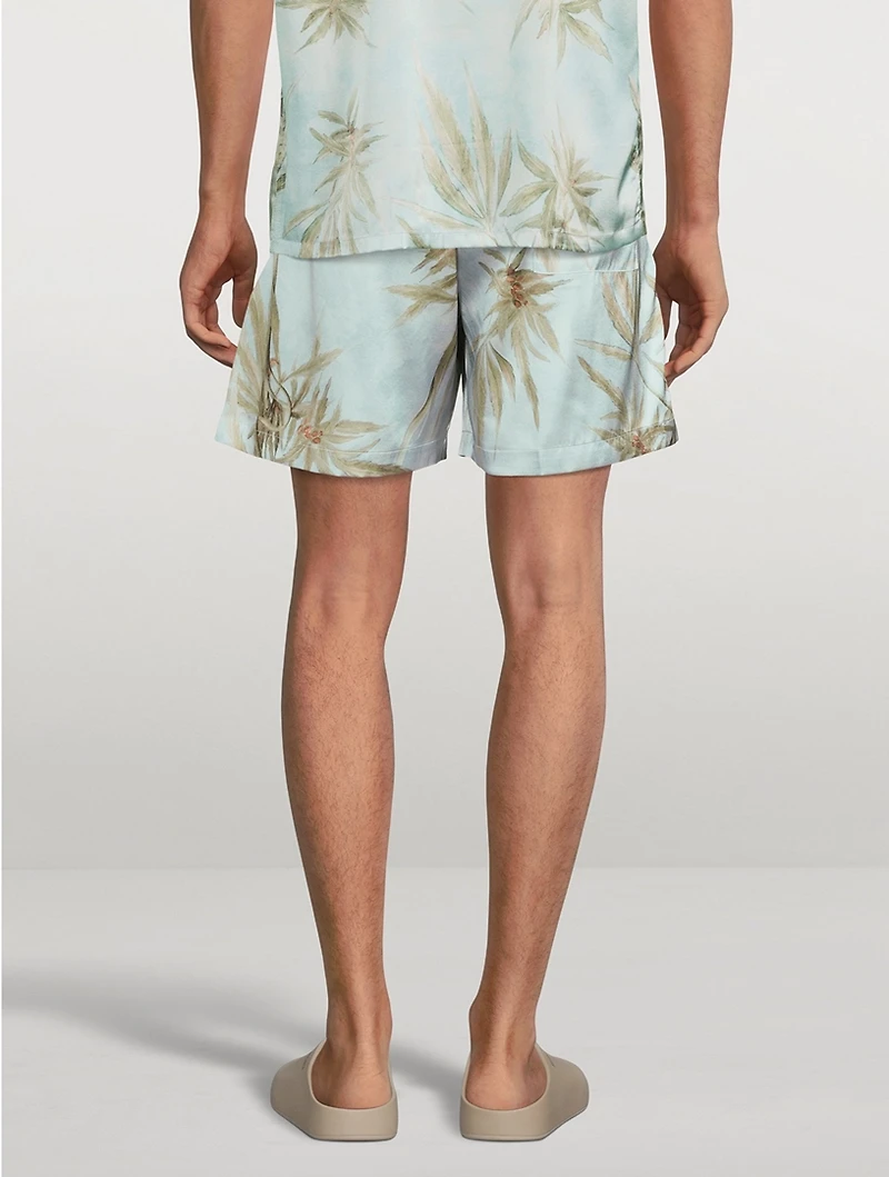 Silk Shorts Leaves Print
