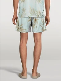 Silk Shorts Leaves Print