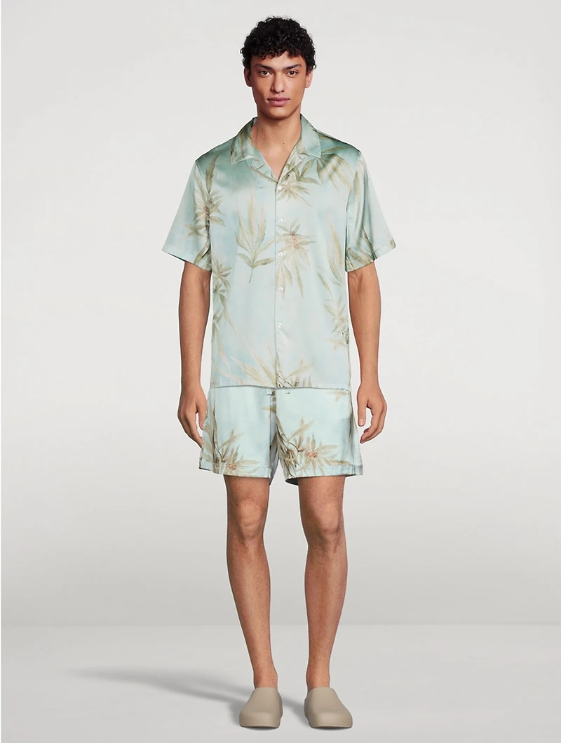 Silk Shorts Leaves Print