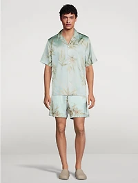 Silk Shorts Leaves Print
