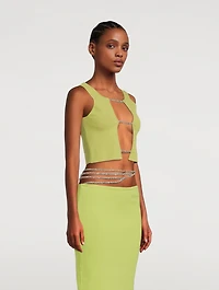 Crystal Lattice Front Knit Tank Top