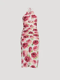 Ruched Halter Dress Floral Print