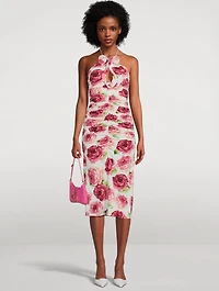 Ruched Halter Dress Floral Print