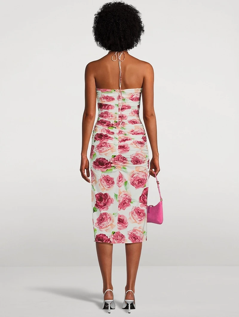 Ruched Halter Dress Floral Print