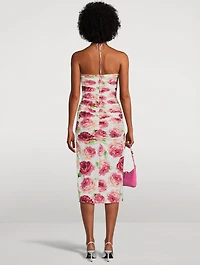 Ruched Halter Dress Floral Print