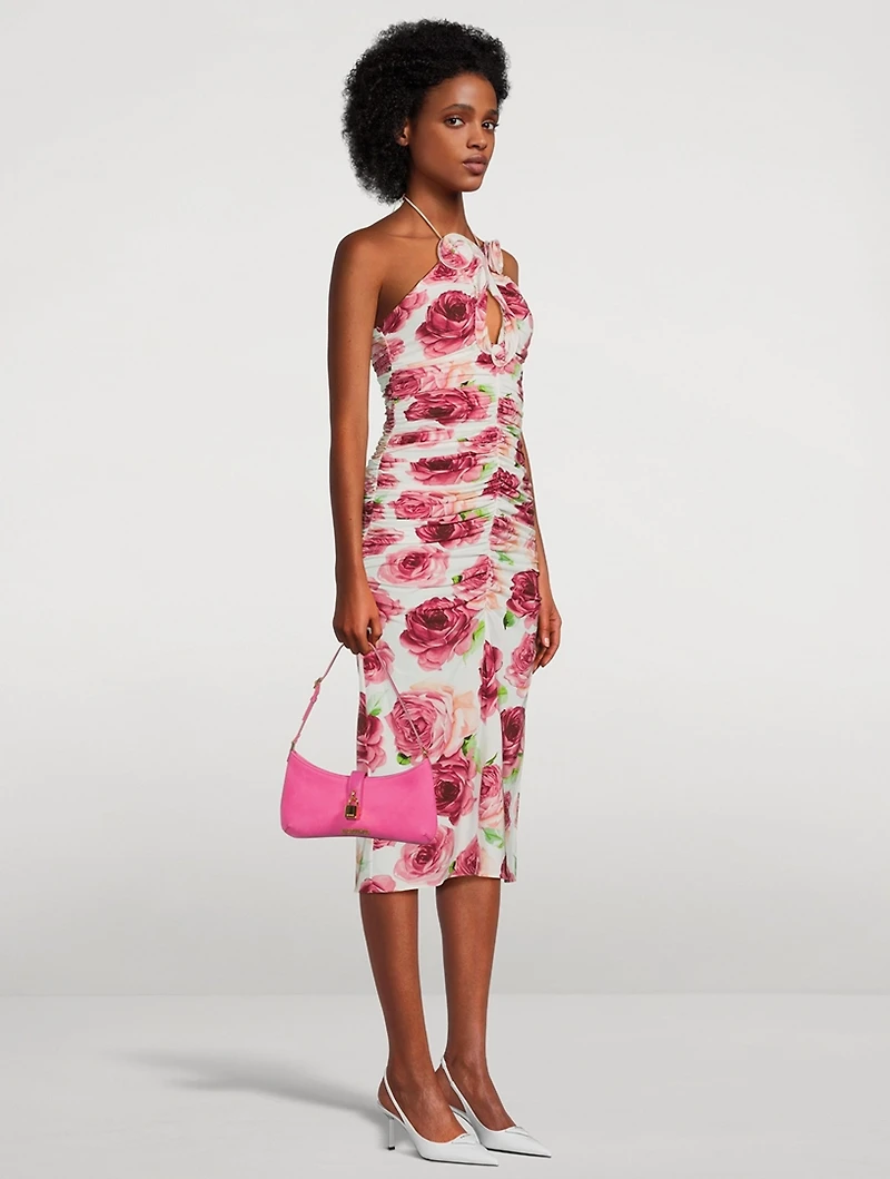 Ruched Halter Dress Floral Print