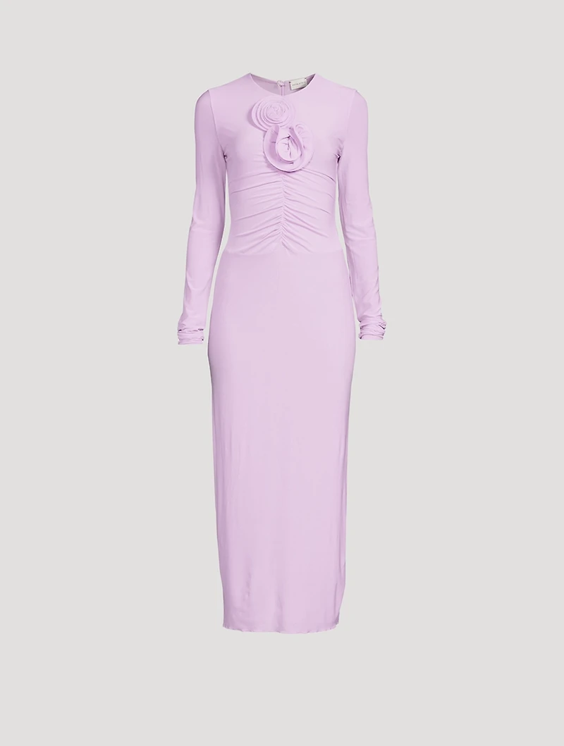 Jersey Midi Dress with Floral Appliqué