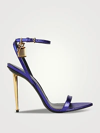 Lizard-Embossed Metallic Leather Sandals With Padlock