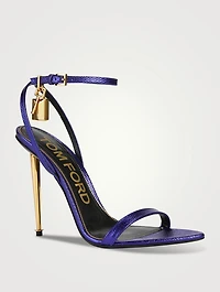 Lizard-Embossed Metallic Leather Sandals With Padlock