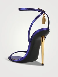 Lizard-Embossed Metallic Leather Sandals With Padlock