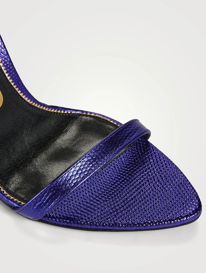 Lizard-Embossed Metallic Leather Sandals With Padlock