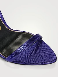 Lizard-Embossed Metallic Leather Sandals With Padlock