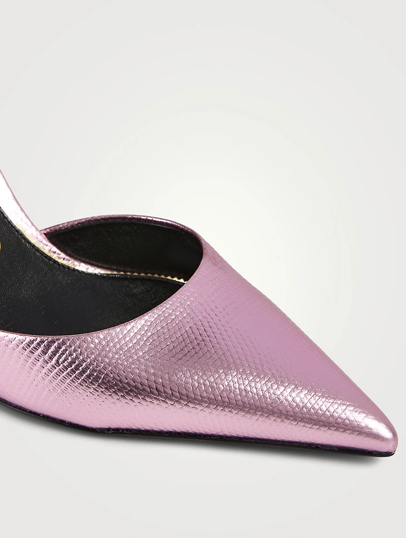 Lizard-Embossed Metallic Leather Pumps With Padlock