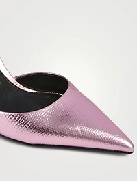 Lizard-Embossed Metallic Leather Pumps With Padlock