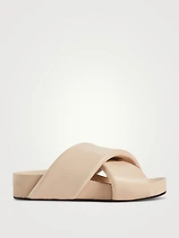 Leather Platform Slide Sandals