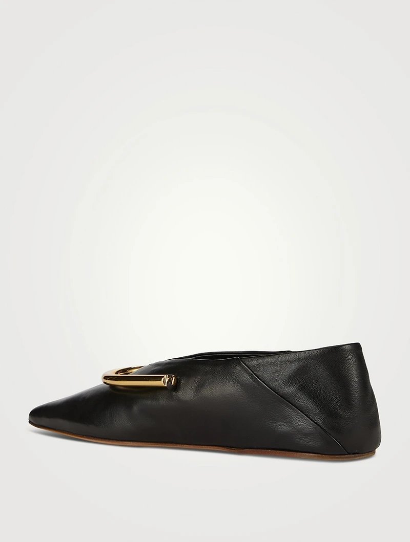 Ring-Embellished Leather Ballerinas