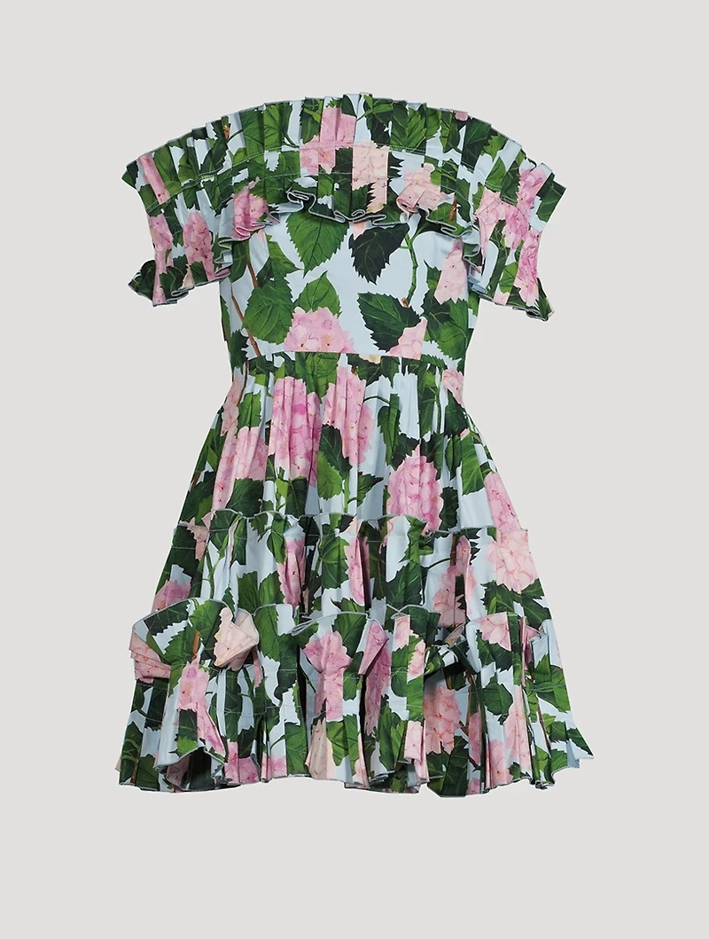 Off-The-Shoulder Poplin Dress Hydrangea Print