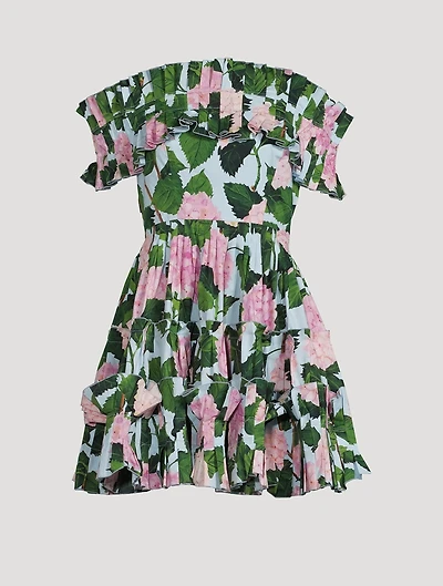 Off-The-Shoulder Poplin Dress Hydrangea Print