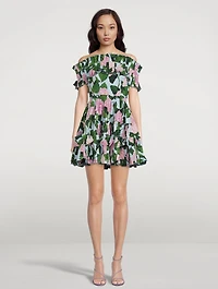 Off-The-Shoulder Poplin Dress Hydrangea Print