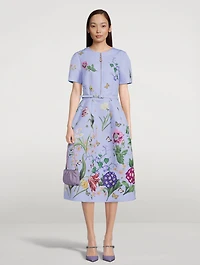 Zip-Front Faille Dress Multi-Floral Print