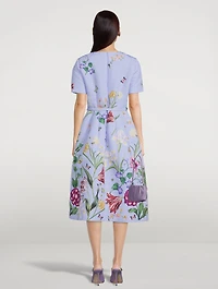 Zip-Front Faille Dress Multi-Floral Print