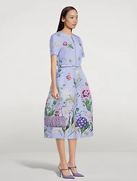 Zip-Front Faille Dress Multi-Floral Print
