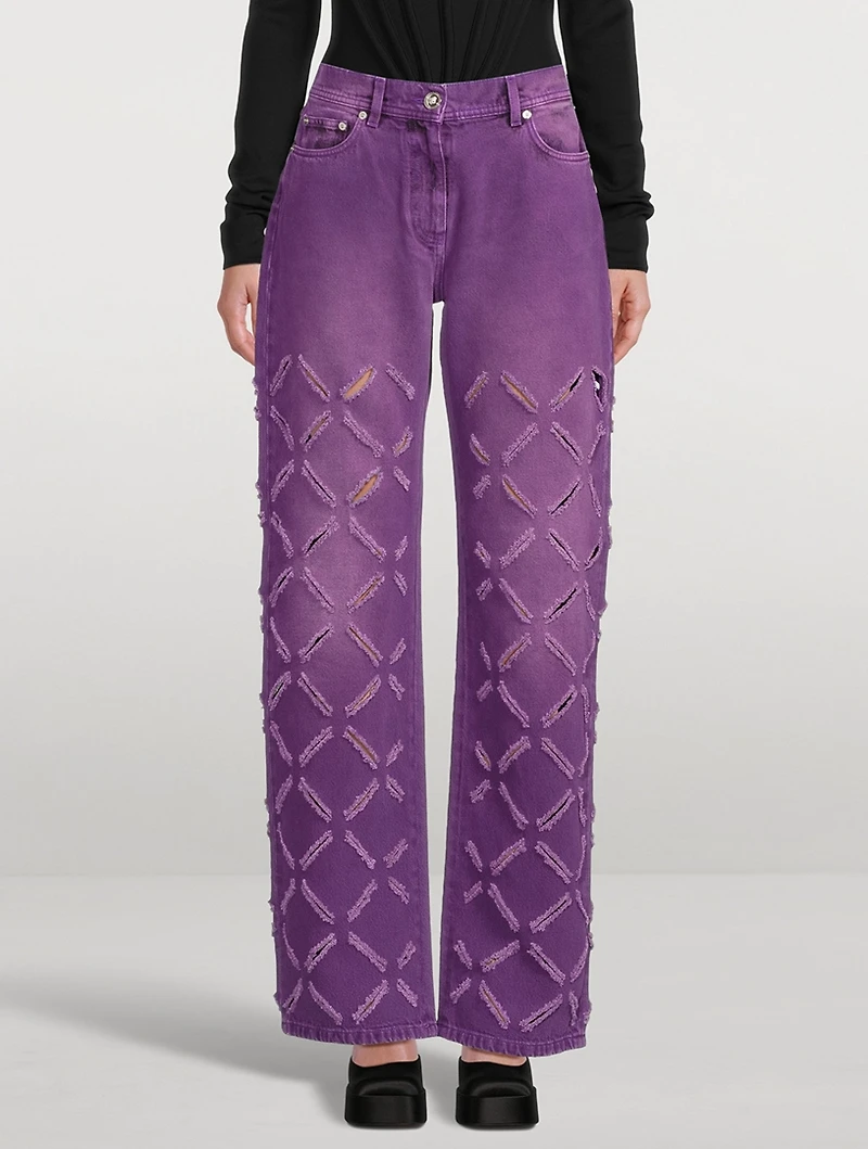 Slashed Medusa Stright-Leg Jeans