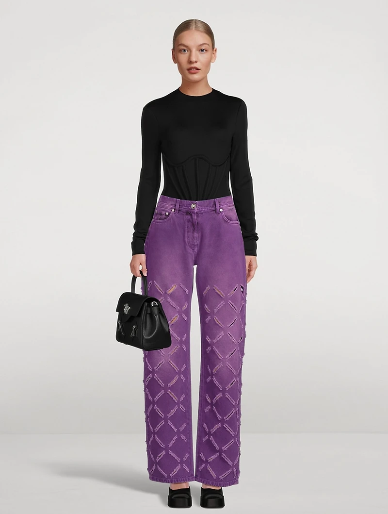 Slashed Medusa Stright-Leg Jeans
