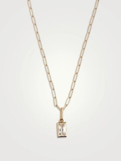 14K Gold Carré Paper Clip Pendant Necklace