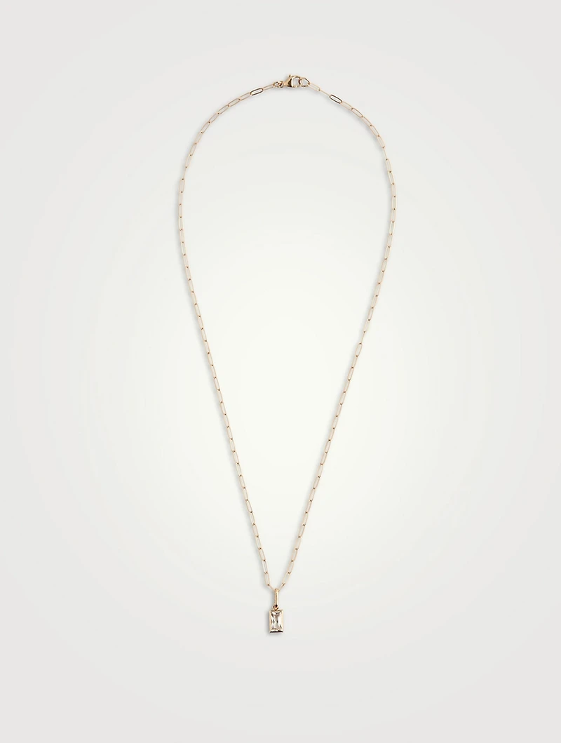 14K Gold Carré Paper Clip Pendant Necklace