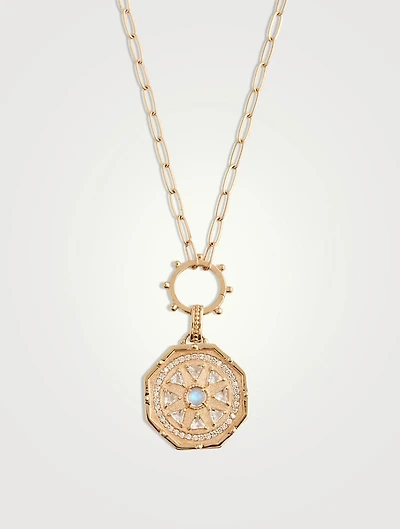 Aztec 14K Gold Octagon Deco Medallion Necklace