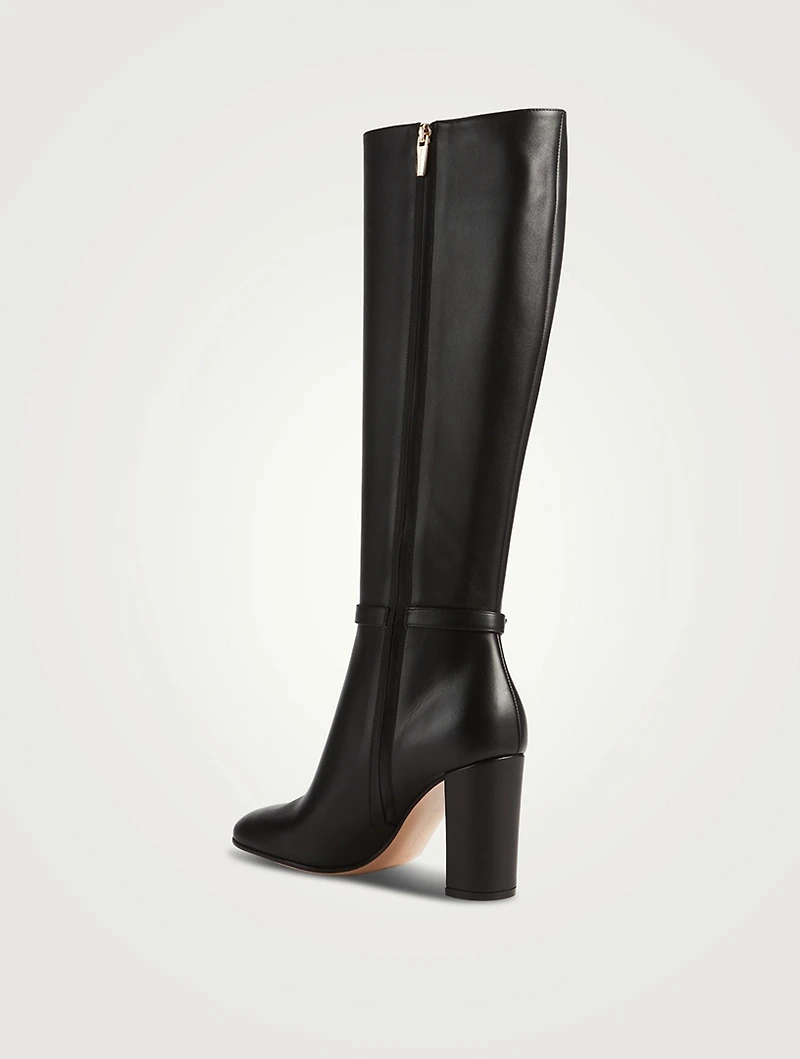 Ribbon Leather Knee-High Boots