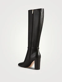 Ribbon Leather Knee-High Boots