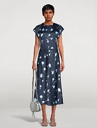 Satin Midi Dress Sea Carnation Print