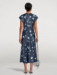 Satin Midi Dress Sea Carnation Print