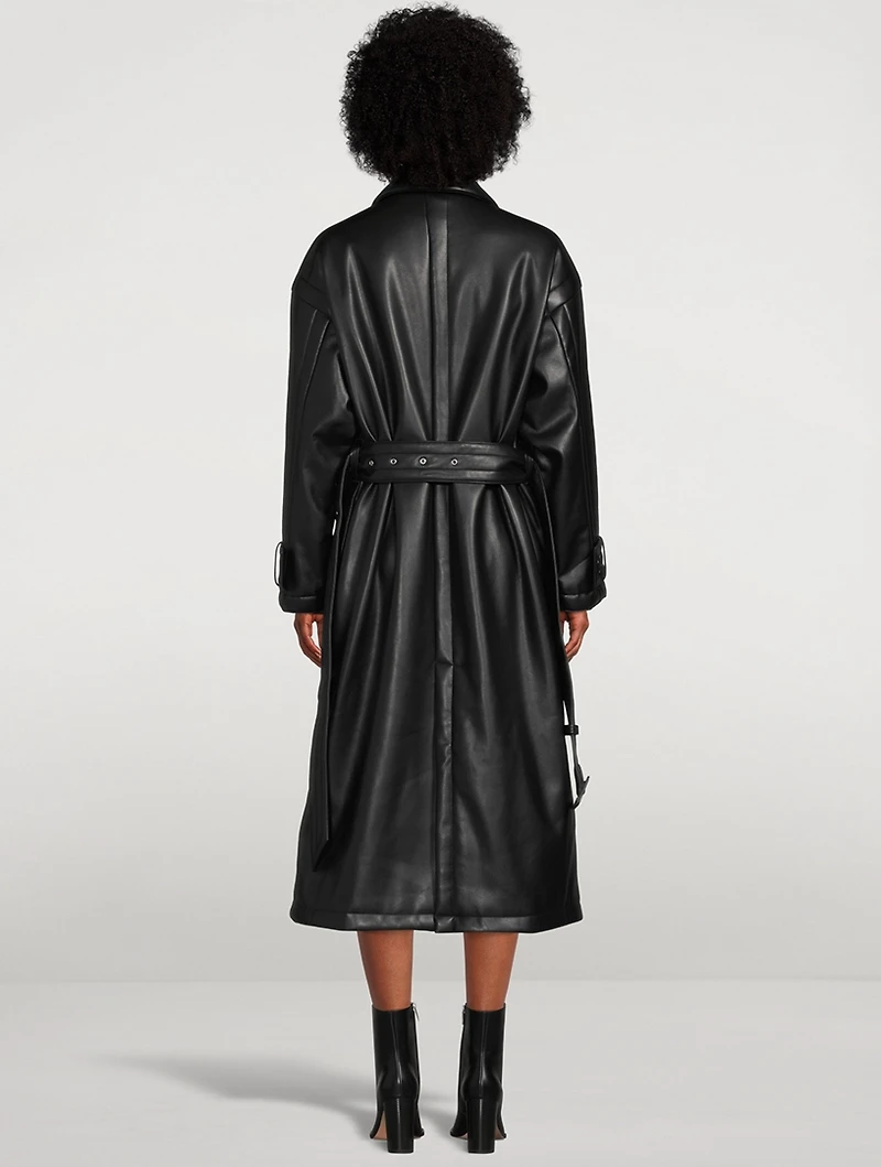 Emily Faux Leather Belted Trench Coat